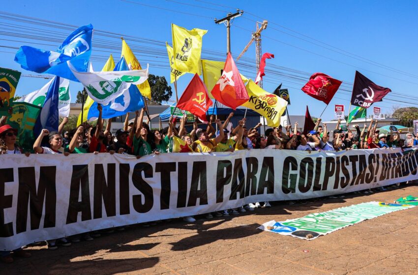  Em ato pró-soberania, manifestantes queimam bandeira e boneco de Trump